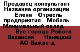 Продавец-консультант › Название организации ­ Елена › Отрасль предприятия ­ Мебель › Минимальный оклад ­ 20 000 - Все города Работа » Вакансии   . Ненецкий АО,Вижас д.